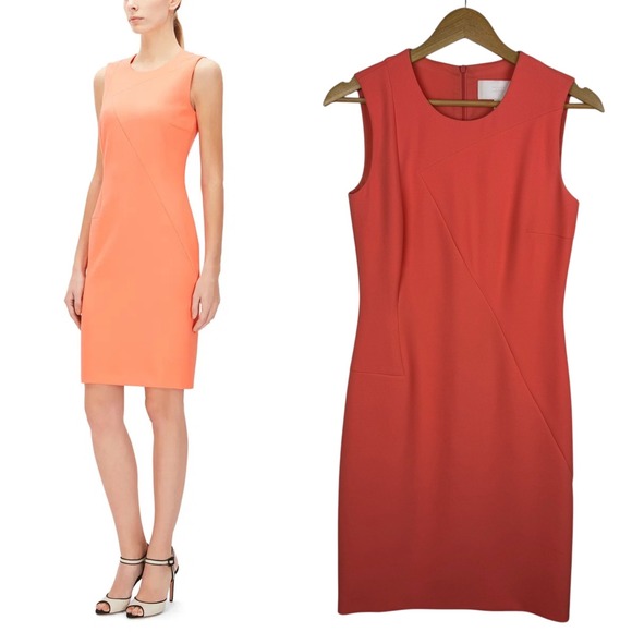 BOSS Hugo Boss Demisana Sheath Dress Women's Size 2 Coral Sleeveless Office Chic - Picture 1 of 16